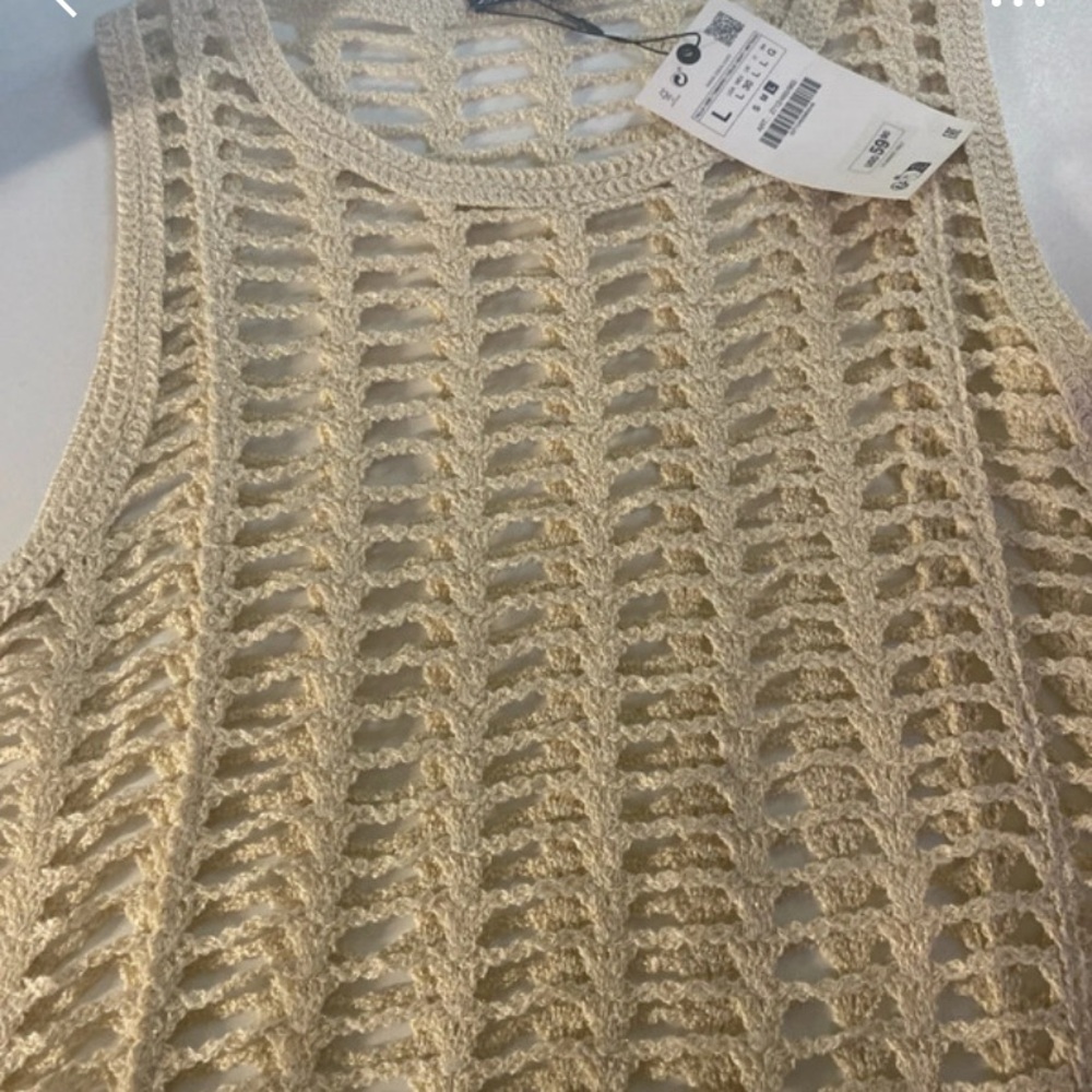 Zara Beige Crochet Knit Top